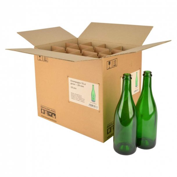 UDSOLGT - Champagneflasker, 75cl, GR&Oslash;N, 12 stk.